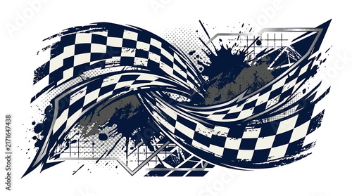 Dynamic checkered racing flag with grunge elements.