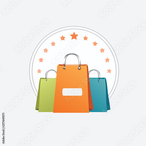 Shopping bags appear with floating golden stars.
