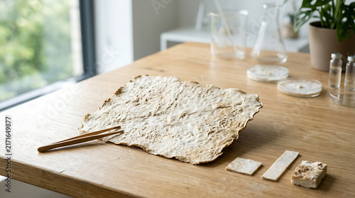 Scientist Analyzing Mushroom-Based Biomaterial Sample in Laboratory