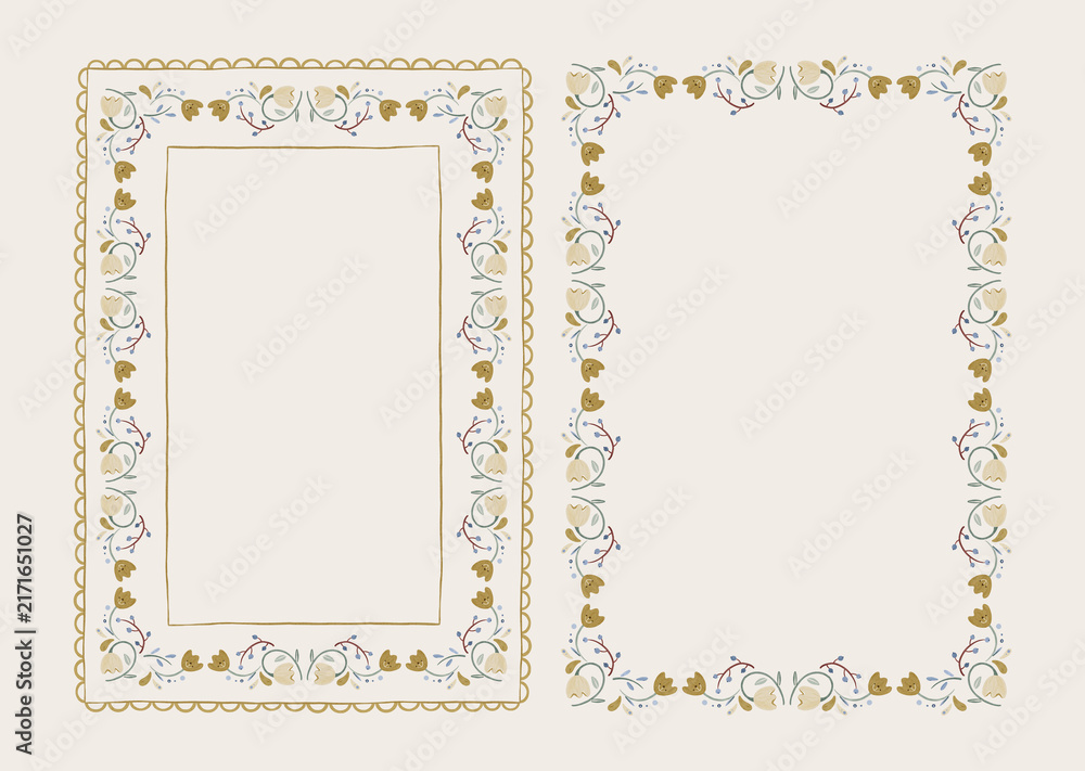 Naklejka premium Scandinavian Folk Floral Border Frame Set