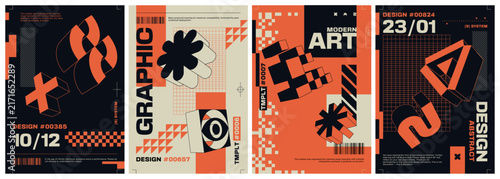 Modern poster templates with geometric shapes and brutalist typography