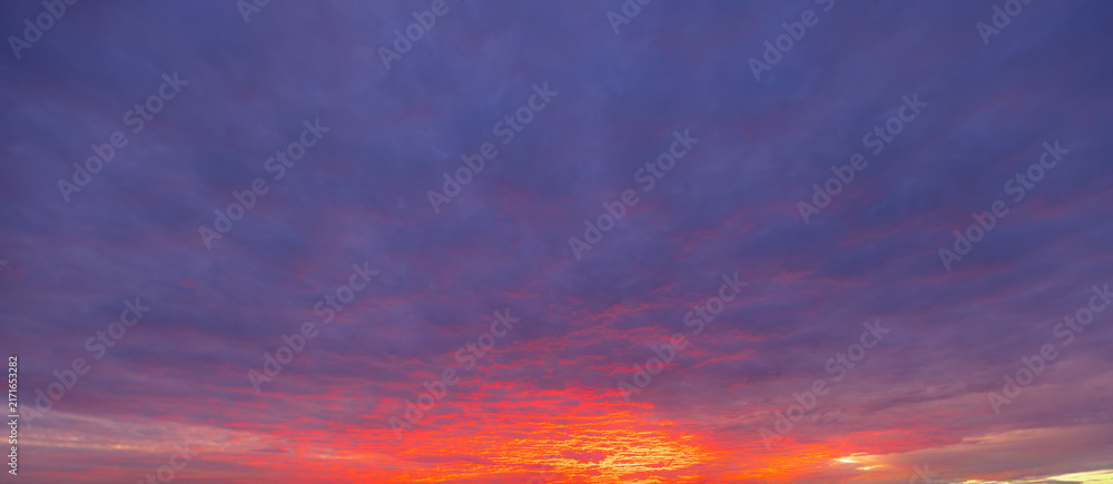 Fototapeta premium Vibrant Purple and Pink Sunset Sky with Dramatic Clouds,Beautiful twilight sky filled with soft purple, pink, and blue hues, featuring textured clouds during sunset suitable for background and nature 