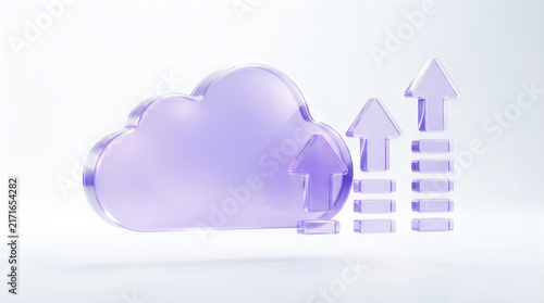 Obraz na płótnie Glass cloud and upload arrows 3d render data concept