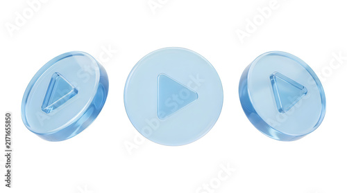 Glass play buttons rendered in 3D media