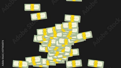 Falling US Dollar Bills Accumulating into a Large Cash Pile Wealth 3D Animation Loop