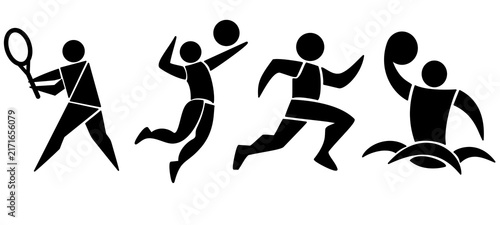 Sports athletes icon set featuring diverse athletic figures, dynamic poses and multiple sporting activities PNG