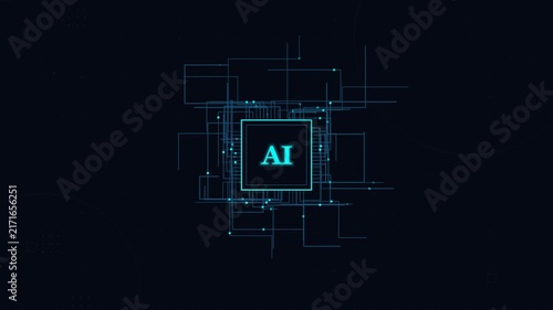 Artificial Intelligence AI Microchip with Neural Processing Unit and Glowing Circuit Pathways