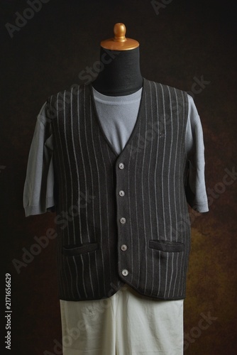 Photography Classic pinstriped waistcoat on a mannequin display