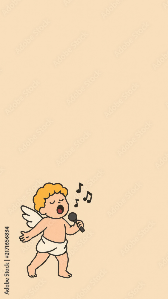 Fototapeta premium Cute singing angel illustration wallpaper.