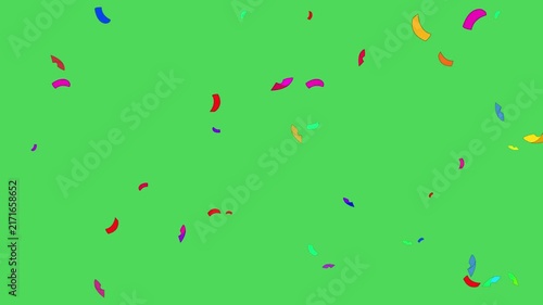 Confetti pieces in vibrant colors fall across a bright green screen background designed for party video overlay effects.