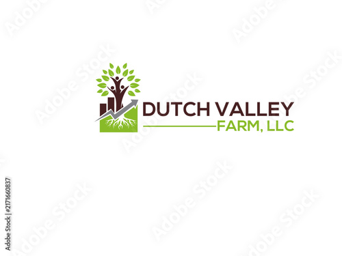 Farm logo featuring a tree with people silhouettes and root system vector illustration
