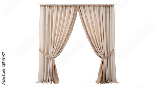 Foto Elegant luxury classic beige curtains drapes valance isolated on a white backgro
