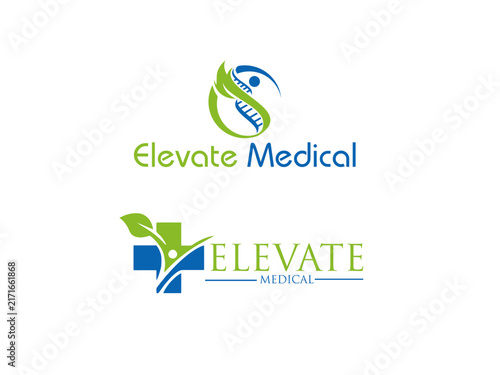 Spinal column and leaf shaped logo designs vector illustration
