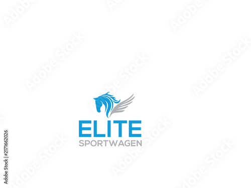 Winged horse silhouette logo with text on a white background