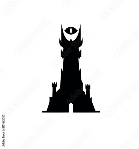Fotografie Dark Tower of Baraddr with the Eye of Sauron a symbol of evil and power from Middleearth