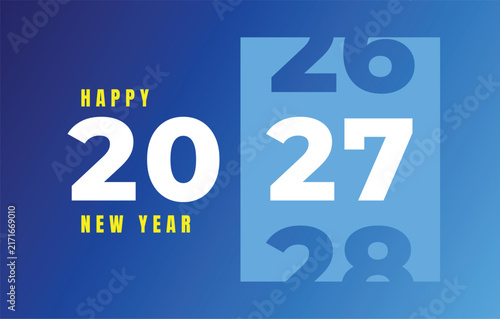 Happy New Year 2027 typography design with bold white numbers on blue gradient background