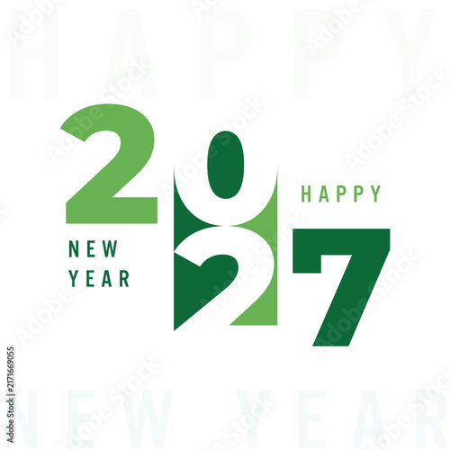 Happy New Year 2027 typography design with green numbers on white background