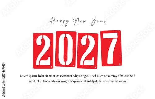 Happy New Year 2027 greeting typography with red number blocks