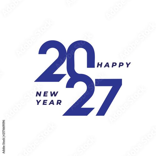 Happy New Year 2027 Greeting Design with Bold Blue Numbers and Typography