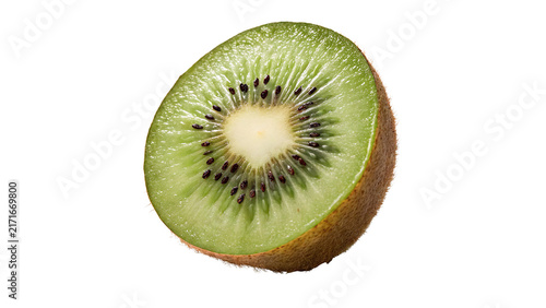 Canvastavla Fresh ripe kiwi fruit cut in half side view isolated on a white background