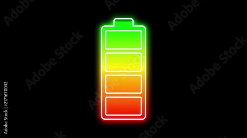 Battery charging animation red orange yellow green gradient on black background