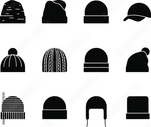 Картината върху платно Black and white of various hats and caps black hat white hat bowler hat