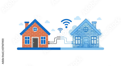 Home Network Connectivity Illustration with Wi-Fi and Cable Symbols