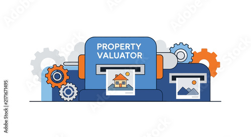 Automated Real Estate Property Valuator Machine Illustration