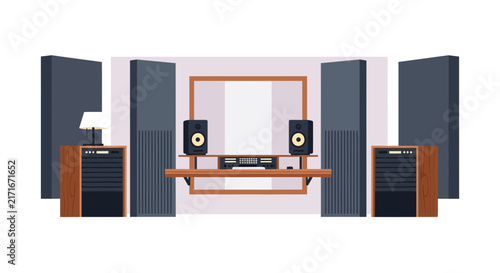 Modern Professional Music Recording Studio Vector Illustration with Pro Audio Equipment