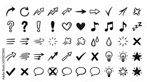 Line movement effect element, cartoon emotion effect decoration icon. Hand drawn cute doodle line element arrow, emphasis, shock, sparkle. Anime movement, express shape. Vector illustration.