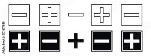 Canvastavla Plus, minus, add and subtract icon set in glyph and outline style in square