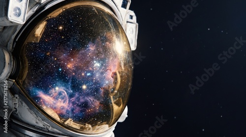 Astronaut Helmet Visor Reflection Deep Space Stars Galaxy Nebula