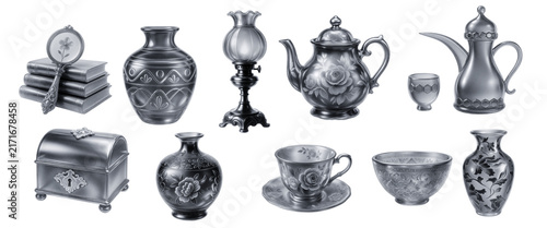 Cuadro en lienzo Antique Arabian Silver Objects Vase Teapot Lamp Mirror Chest