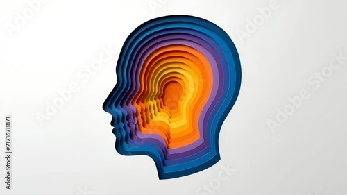 Abstract Human Profile Silhouette With Layered Colorful Depth Effects