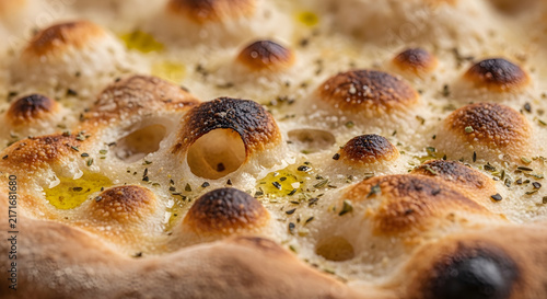 Pizza crust bubbles blistered by high heat show the perfect texture of artisanal bread dough.