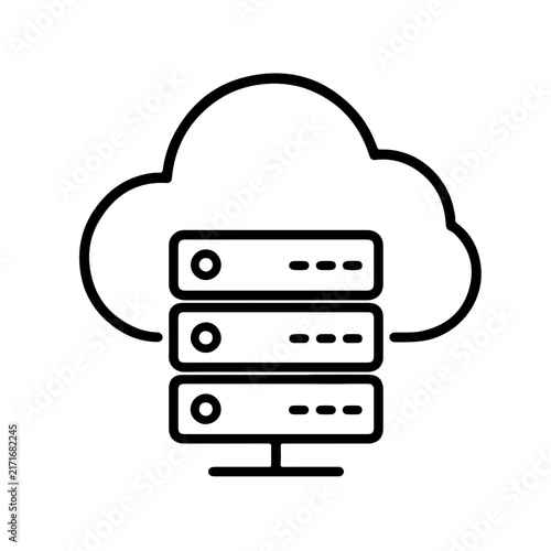Plakat Cloud Server Icon with Stacked Database Racks Inside Cloud, Hosting Symbol