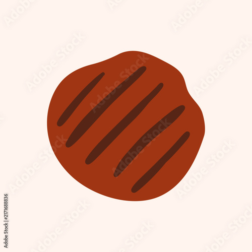 Searing BBQ steak, meat, pork on grill. Summer American barbecue. Flat vector illustration concept. Juicy beef isolated on white background for barbecue menu, steakhouse poster, and food prints
