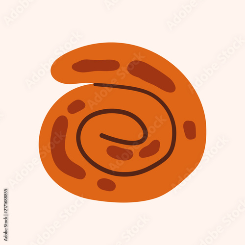 Spiral rolled sausage vector hand drawn illustration. Grilled coiled meat isolated on white background for summer barbecue, picnic menu, Oktoberfest, and food graphics Vector Stock