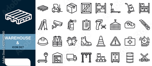 Warehouse and Icon Set, a Minimalist Line Art Collection for Logistics