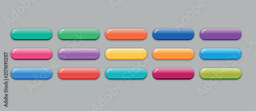 Glossy Pill Shaped Web Button Set with Colorful Gradient Styles for Digital Application Navigation, Mobile App UI and Website Design