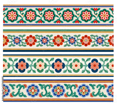 Traditional Korean dancheong geometric and floral border patterns