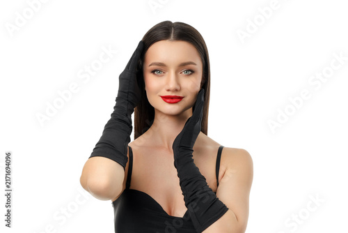 Canvas Print Beautiful woman expressing sophistication and charm, isolated, PNG
