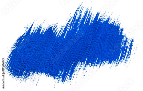 Foto Diagonal vibrant cobalt blue thick acrylic paint brush stroke with bristly edges