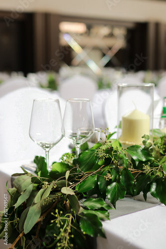 Konstfotografi Elegant wedding table setting with fresh greenery
