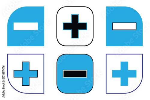 фотографія Collection of  blue and black math operators featuring plus and minus signs displayed in both outline and solid filled square