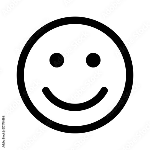 Simple black smiley face emoticon icon with outline emoticon expression positive silhouette minimalist illustration isolated communication cheerful friendly character interface template