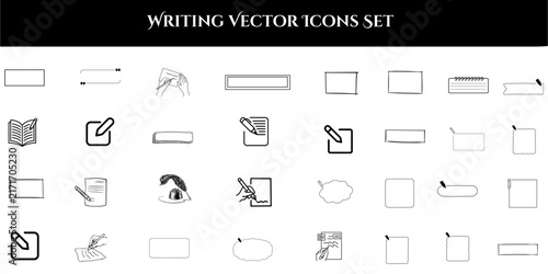 Note Frame and Writing Vector Icons Set - Text Box, Quill, Sheet & Edit Badges