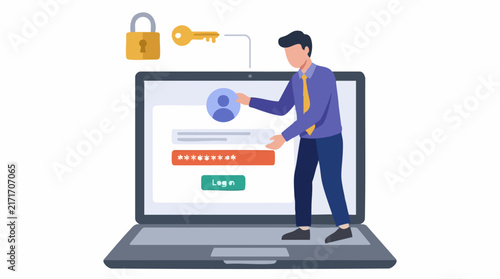 Online Login and Account Security Concept with Man and Laptop