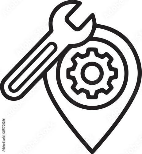 Wrench And Map Pin For Service Location
