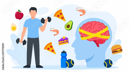 Healthy lifestyle concept with exercise, balanced diet, and mental well-being